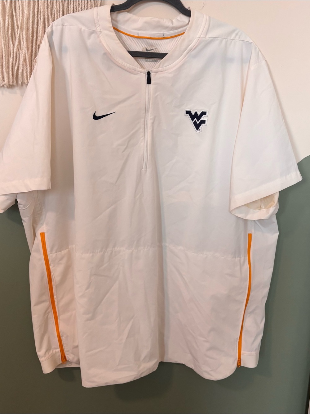 Nike White West Virginia Short-Sleeve Pullover with yellow Trim
